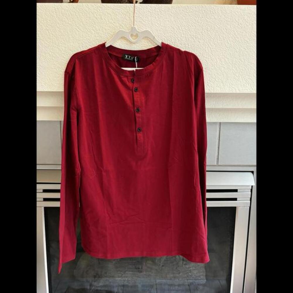 YTD Exclusive Style Red Long Sleeve Henley Shirt LARGE New with TAGS
